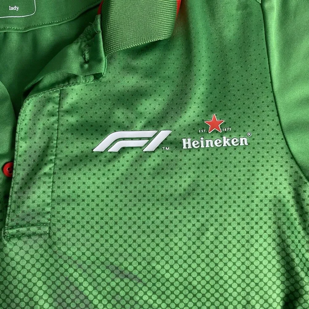 Heineken Formula 1 Green Short Sleeve Collared Polo Shirt Men's Medium